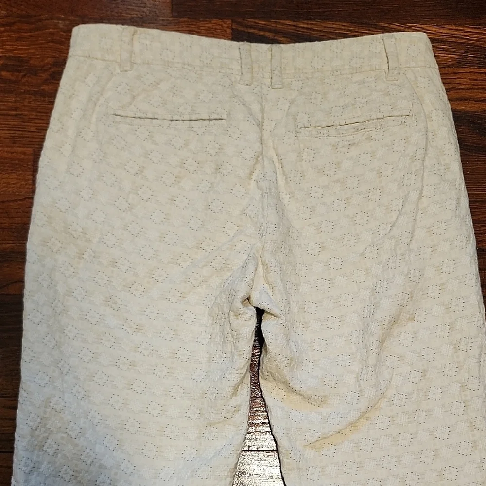 Anthropologie - Daughters of the Liberation Cream Patterned Cropped Trousers